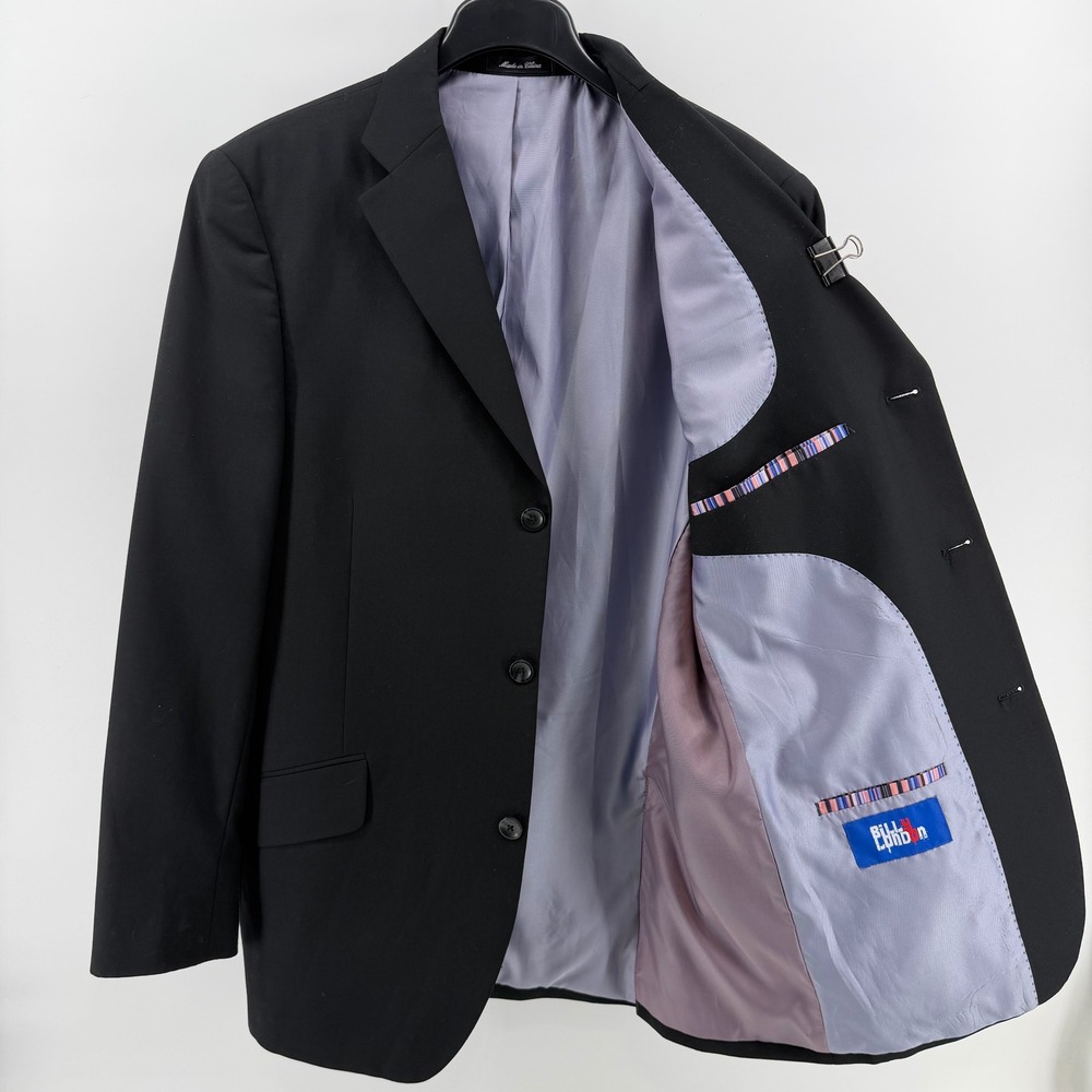 Billy London Blazer Mens 42R Black 3-Button Notch Lapel Double Vent Solid